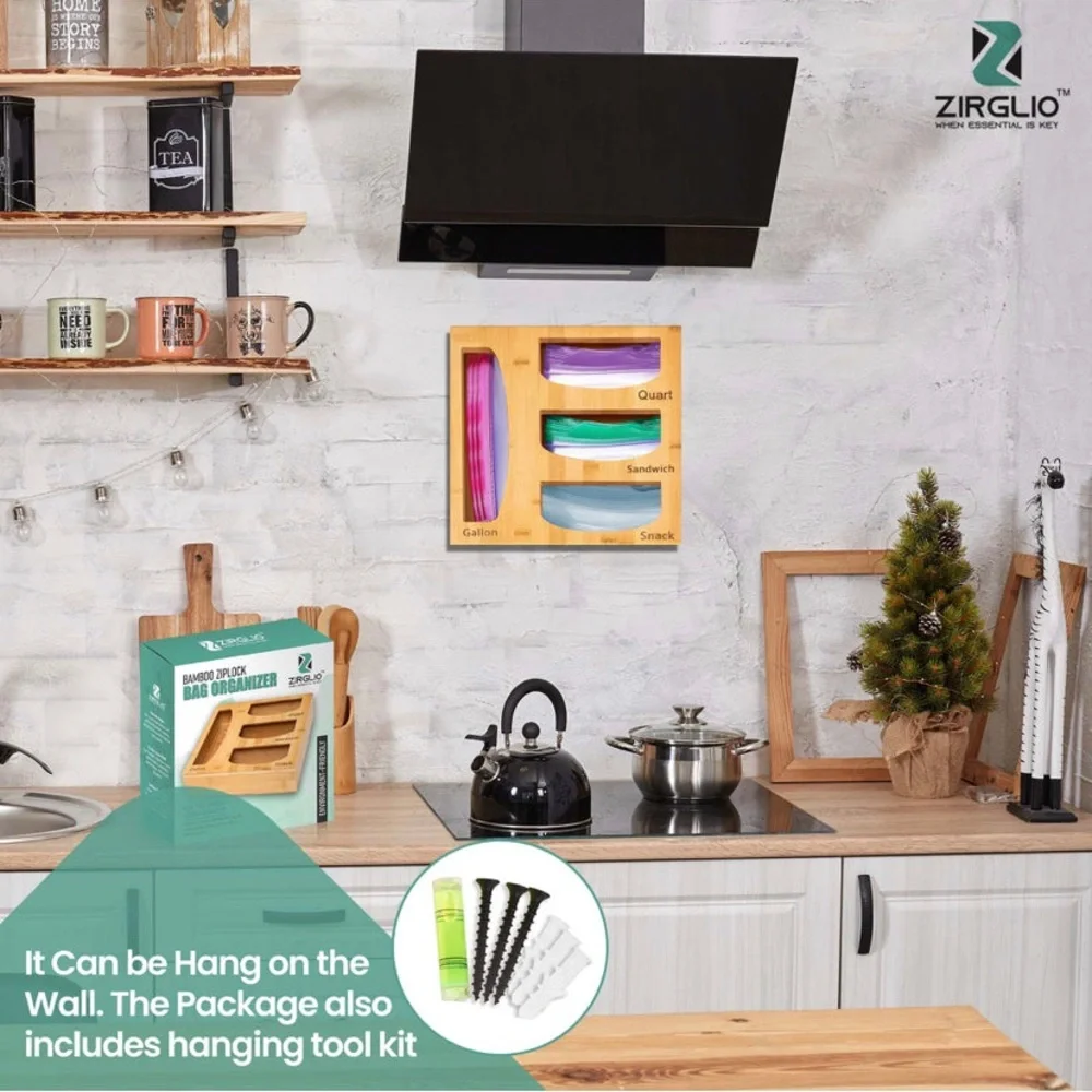 Bamboo plastic bags organizer dispenser wall mount or drawer. Perfect 🎁!!